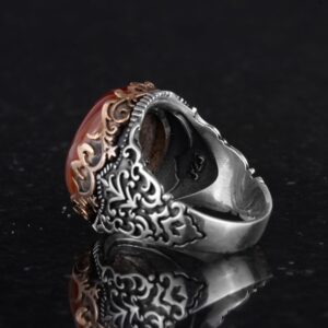 Gerçek Doğal Akik Taş El Yapımı Yüzük - 925 Ayar Gümüş El Yapımı Yüzük - Şık Yüzük - Görsel 7