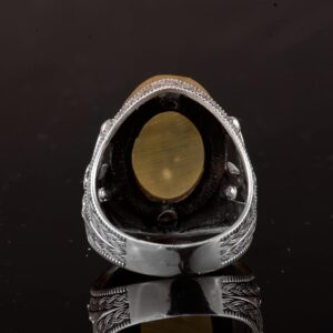 Gerçek Doğal Taş Erkek Yüzüğü, Kılıç Yüzüğü, 925 Ayar Gümüş Erkek Yüzüğü (Kehribar) - Görsel 9