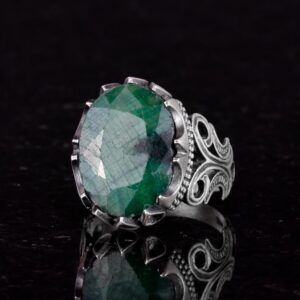 925 Ayar Katı Gümüş Erkek Yüzük, Doğal Taş Seçeneği - El Yapımı Tasarım (Zümrüt) - Görsel 6