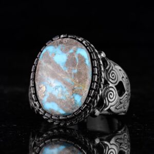 Gerçek Doğal Arizona Turkuaz Baykuş Figürlü Taş Yüzük, Gümüş Erkek Yüzüğü - El Yapımı Tasarım (Model-1) - Görsel 6