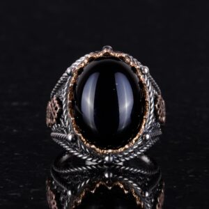 Doğal Oniks Taş Yüzük, 925 Ayar Katı Gümüş Erkek Yüzüğü, - Görsel 5