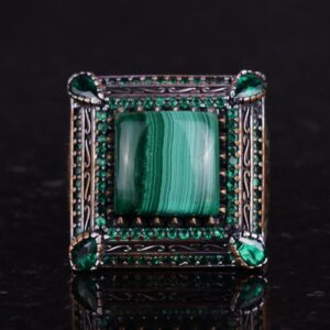 925 Ayar Gümüş Erkek Yüzük, Doğal Malakit Taşı ile - Lüks ve Farklı Tasarım (Malakit) - Görsel 4