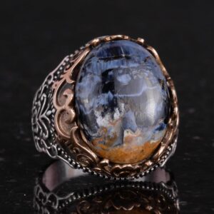 Gerçek Doğal Taş El Yapımı Yüzük - 925 Ayar Gümüş El Yapımı Yüzük - Şık Farklı Yüzük (Pietersite) - Görsel 5