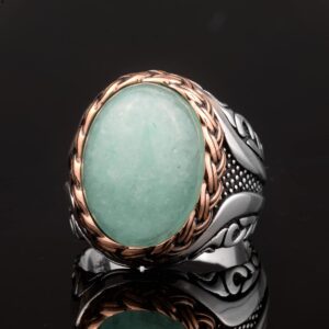 Gerçek Doğal Amazonit Taş Yüzük - 925 Ayar Gümüş Erkek Yüzük - Özgün Takı - Görsel 6