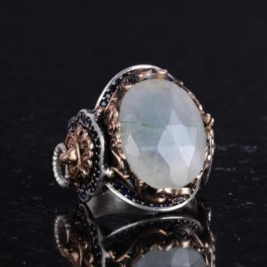 Aslan Başlı Gümüş Yüzük, El Yapımı Doğal Akuamarin Taşlı Yüzük - Huzurlu 925 Ayar Sert Gümüş Erkek Yüzüğü - Sakinlik Tasarımı - Görsel 5