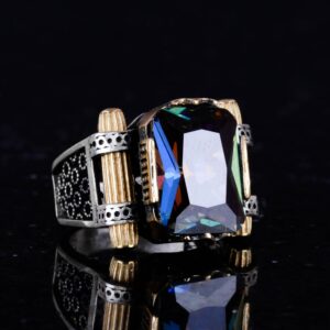 Mistik Topaz Taş Yüzük - 925 Ayar Gümüş Yüzük, Tasarım Gümüş Erkek Yüzüğü - Görsel 5