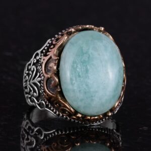 Gerçek Doğal Taş El Yapımı Yüzük - 925 Ayar Gümüş El Yapımı Yüzük - Şık Farklı Yüzük (Amazonit) - Görsel 5