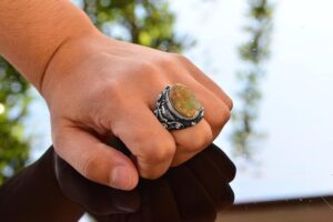 925 Ayar Gümüş Gerçek Arizona Turkuaz Taşlı Bizans Erkek Yüzüğü - El Yapımı Takı (Tarz-2) - Görsel 6