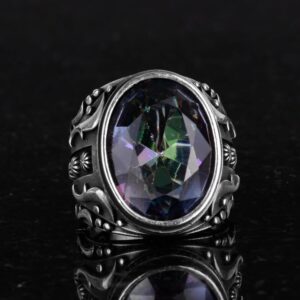 925 Ayar Gümüş Yüzük, Tasarım Gümüş Erkek Yüzüğü (Mistik Topaz Taşı) - Görsel 3