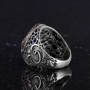 925 Ayar Gümüş Erkek Yüzük - Mavi Kedi Gözü Taş Yüzük - Erkek Yüzüğü - Görsel 5