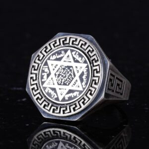 Süleyman Mührü 925 Ayar Gümüş Yüzük - Yunan Anahtarı Tasarımı Erkek Yüzüğü - El Yapımı Yüzük - Görsel 6