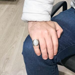 El Yapımı Doğal Aytaşı Taş Yüzük - Gizemli 925 Ayar Sert Gümüş Erkek Yüzüğü - - Görsel 3