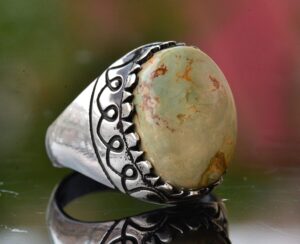 Gerçek Arizona Yeşil Turkuaz Taş Yüzük, 925 Ayar Gümüş Yüzük Erkekler İçin - Görsel 5