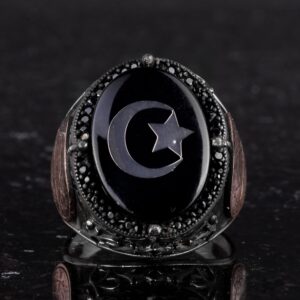 925 Ayar Gümüş El Yapımı Erkek Yüzük - Davud Yıldızı Yüzüğü (Yıldız ve Hilal) - Görsel 4