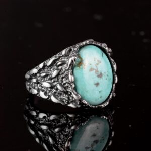 Gerçek Doğal Arizona Turkuaz Taş Yüzük, Erkekler İçin Hediye, 925 Ayar Gümüş Yüzük, Minimalist Yüzük - Görsel 4
