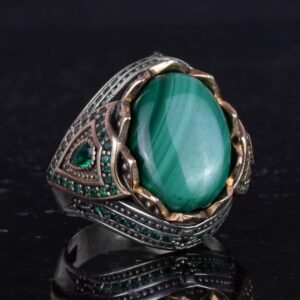 Gerçek Doğal Taş El Yapımı Yüzük - 925 Ayar Gümüş Şık Yüzük (Malakit) - Görsel 5