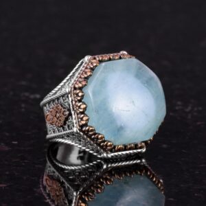 Gerçek Doğal Taş Yüzük - Sekizgen Tasarım - El Yapımı 925 Ayar Gümüş Takı (Akuamarin) - Görsel 5