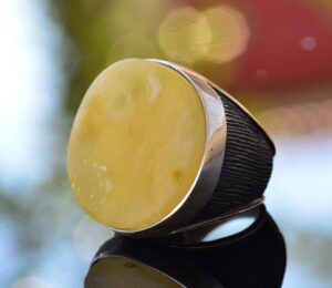 Gerçek Doğal Bal Kehribar Büyük Yuvarlak Taş Yüzük, 925 Ayar Gümüş Erkek Yüzüğü - Görsel 5