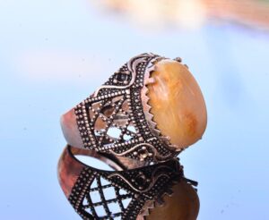 Doğal Altın Rutilli Kuvars Taşı Yüzük - 925 Ayar Gümüş Sultan Yüzüğü - Görsel 4