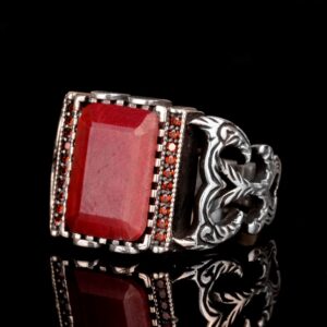 925 Ayar Gümüş Erkek Yüzük Doğal Yakut Taşı - Şık Kırmızı Taş Yüzük - Görsel 3