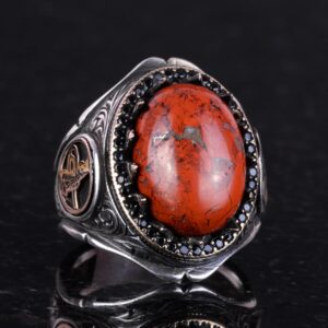 925K Katı Gümüş Erkek Yüzük Doğal Taşlarla - El Yapımı Zarafet (Kırmızı Kan Taşı) - Görsel 2