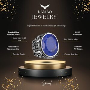 925 Ayar Gümüş Yüzük, Tasarım Gümüş Erkek Yüzüğü (Lacivert Paraiba Yapay Taş) - Görsel 2