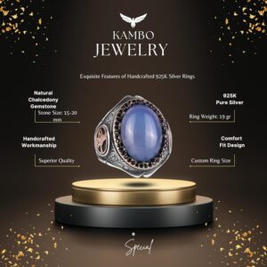 925 Ayar Katı Gümüş Erkek Yüzük - Doğal Taşlarla El Yapımı Şıklık (Kalsedon Taşı) - Görsel 2