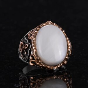 Denizci Çapa Gümüş Yüzük, Doğal Sedef Taş Yüzük, 925 Ayar Gümüş Yüzük - Görsel 4