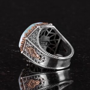 Gerçek Doğal Taş Yüzük - Sekizgen Tasarım - El Yapımı 925 Ayar Gümüş Takı (Larimar) - Görsel 7