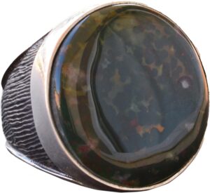 Gerçek Doğal Kan Taşı Yüzük, 925 Ayar Gümüş Erkek Büyük Yuvarlak Yüzük