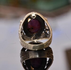 Gerçek Doğal Taş Yüzük - Gümüş Erkek El Yapımı Kılıç Yüzüğü (Yakut) - Görsel 8