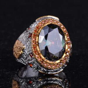 Yapay Taş Yüzük - Sultan Yüzüğü - 925 Ayar Gümüş Yüzük - El Yapımı Kral Yüzüğü (Yapay mistik topaz) - Görsel 5