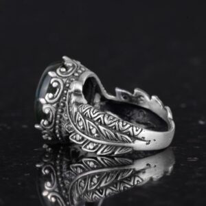 Gerçek Doğal Moss Agat Taşlı Gümüş Bayan Yüzük, Vintage Bohem Tasarım - Görsel 7