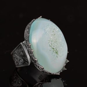 Erkekler için 925 Ayar Gümüş Yüzük, Doğal Druzy Kuvars: Aqua, Yeşil, Bej Seçenekleri (Aqua) - Görsel 4