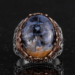 Gerçek Doğal Taş El Yapımı Yüzük - 925 Ayar Gümüş El Yapımı Yüzük - Şık Farklı Yüzük (Pietersite) - Görsel 4