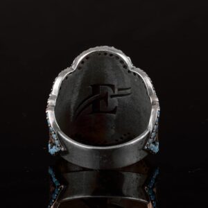 El Yapımı 925 Ayar Gümüş Erkek Yüzük Doğal Larimar Taşı ile - Zarif Tasarım - Görsel 8