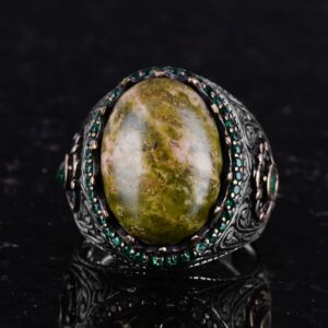 Gerçek Doğal Taş Yüzük - 925 Ayar Gümüş El Yapımı Yüzük (Unakit) - Görsel 4