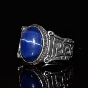 Gerçek Doğal Yıldız Safir Taşlı Yüzük, Yunan Anahtarı Yüzük, Sonsuzluk Yüzüğü, 925 Ayar Gümüş Yüzük - Görsel 5