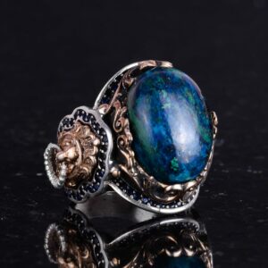 Gümüş Hayvan Aslan Yüzüğü, El Yapımı Azurit Taş Yüzüğü - Gizemli 925K Katı Gümüş Erkek Yüzüğü - İçgörü ve Netlik Tasarımı - Görsel 5