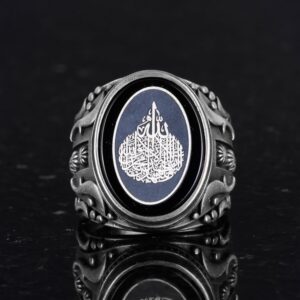 Gerçek Doğal Oniks Taşlı Gümüş Erkek Yüzük - Ayet-el Kursi Tasarım Yüzük - El Yapımı İslami Yüzük - Görsel 4