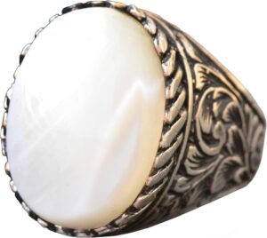 925 Ayar Gümüş Yüzük - Gerçek Doğal Sedef Taş Yüzük - Görsel 1