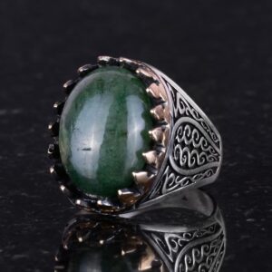 925 Ayar Katı Gümüş Erkek Yüzük Doğal Taşlarla - El Yapımı Şıklık (Cabochon Zümrüt Taşı) - Görsel 4