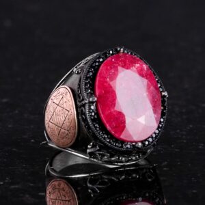 Doğal Yakut Taşlı Yüzük | 925 Ayar Gümüş Süleyman Mührü Yüzüğü - Görsel 3