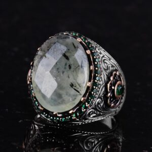 Gerçek Doğal Taş Yüzük - 925 Ayar Gümüş El Yapımı Yüzük (Prehnite) - Görsel 6