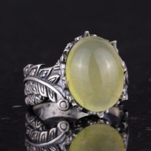 Sterling Gümüş Kadın Yüzüğü ile Gerçek Doğal Prehnite Jade Taşı, Vintage Bohem Tasarım - Görsel 5