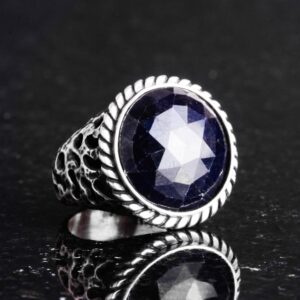 Gerçek Doğal Taş Yüzük - 925K Katı Gümüş Erkek Yüzüğü Mavi Safir ile - Görsel 4