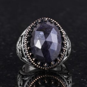 Gerçek Doğal Taş Yüzük - El Yapımı Kartal Yüzüğü - 925 Ayar Gümüş Yüzük (Mavi Safir) - Görsel 4