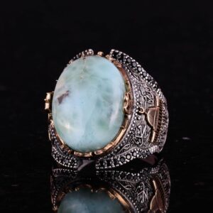 Doğal Müslüman Larimar Taşlı Yüzük, 925K Katı Gümüş Erkek Yüzüğü, Okyanus Sakinliği Tasarımı - Görsel 5