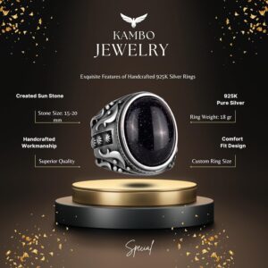 Yapay Taş Yüzük, 925 Ayar Gümüş Yüzük, Tasarım Gümüş Erkek Yüzüğü (Mavi Güneş Taşı Yapay Taş) - Görsel 2