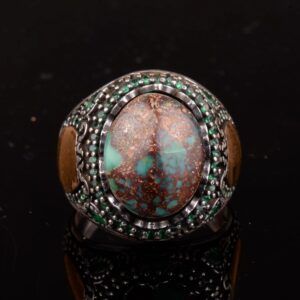 Gerçek Doğal Arizona Turkuaz Taş Yüzük, Minimalist Yüzük, 925 Ayar Gümüş Erkek Yüzük (Model-3) - Görsel 6